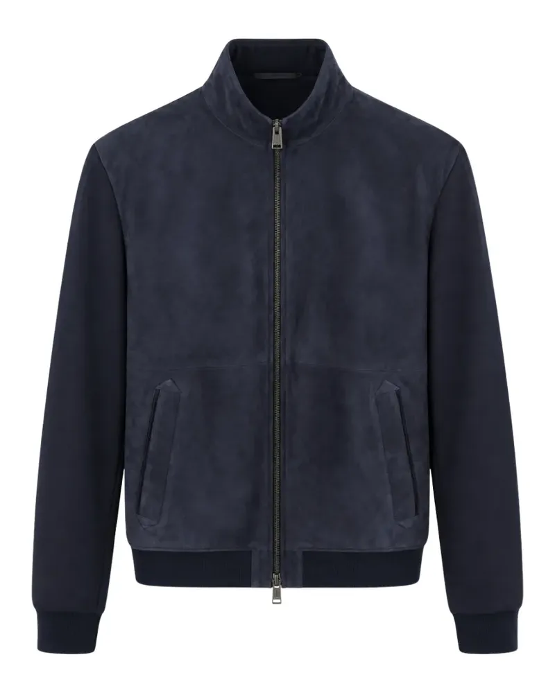 Canali Gestrickte Bomberjacke mit Wildleder-Einsätzen - Blau Blau