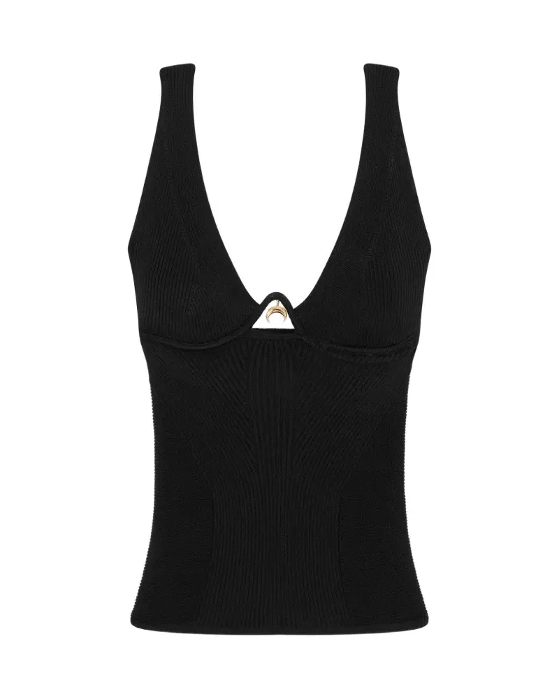 Marine Serre Geripptes Tanktop mit Moon-Anhänger - Schwarz Schwarz