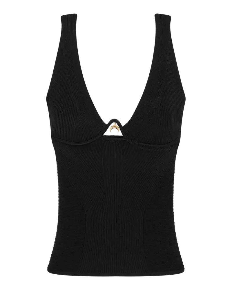 Marine Serre ribbed knit Moon-pendant tank top - Schwarz Schwarz