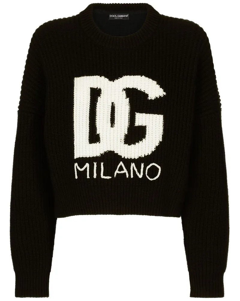 Dolce & Gabbana Gerippter Strickpullover mit DG-Logo - Schwarz Schwarz