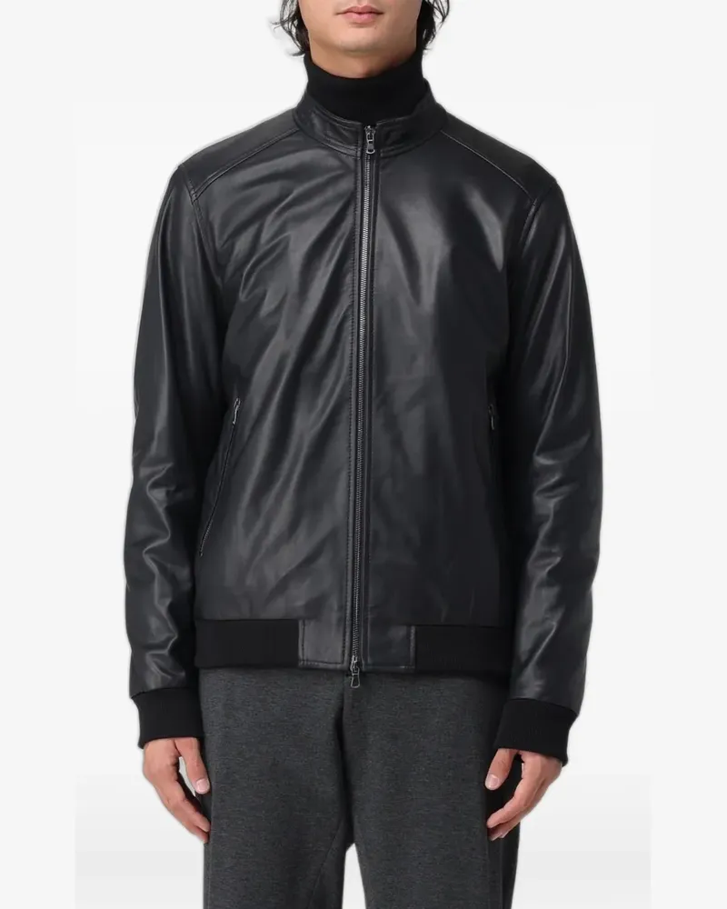 XC Bomberjacke aus Leder - Schwarz Schwarz
