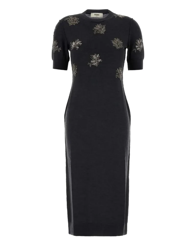 Fendi Midikleid mit Blumenstickerei - Schwarz Schwarz