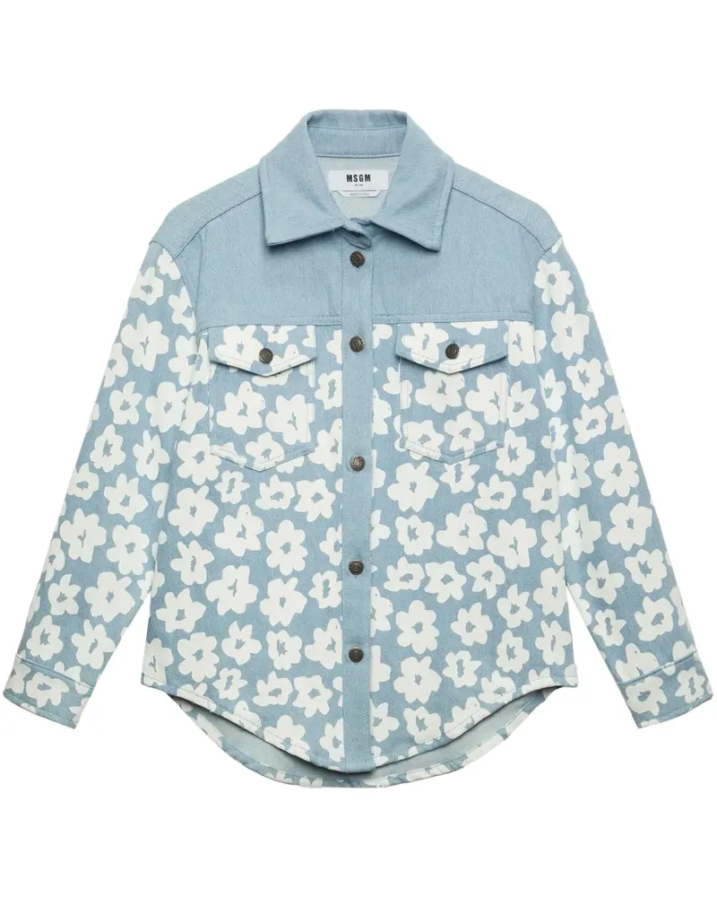MSGM Hemd mit Blumen-Print - Blau Blau