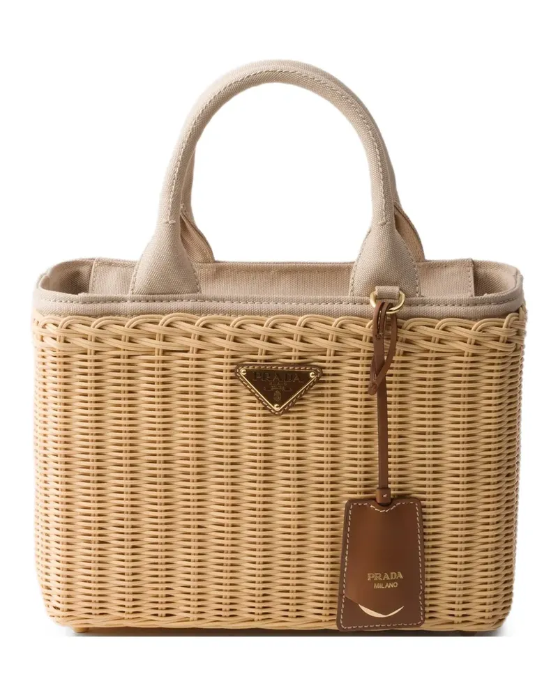 Prada Mittelgroße Wicker- und Canvas-Tragetasche - Nude Nude