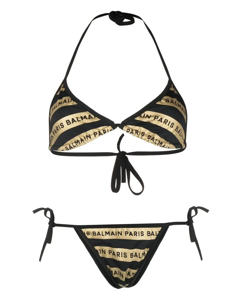 Balmain Bikini mit Logo-Streifen - Schwarz Schwarz