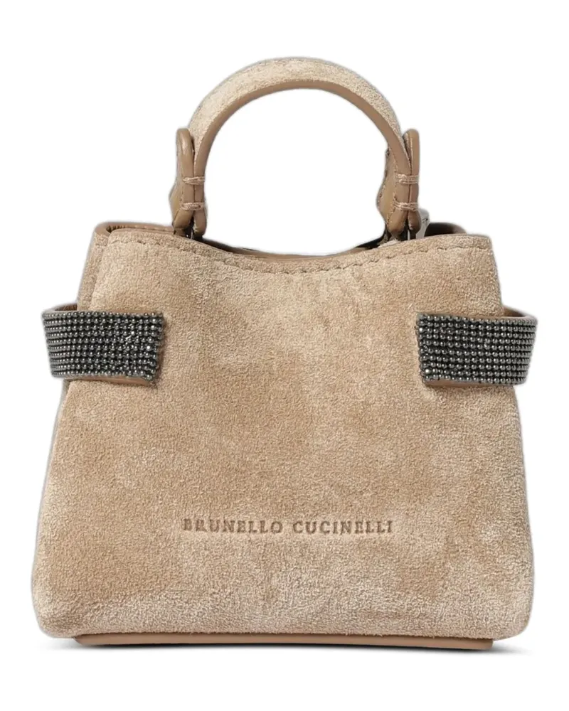 Brunello Cucinelli Micro Essence Tote Bag aus Wildleder - Nude Nude