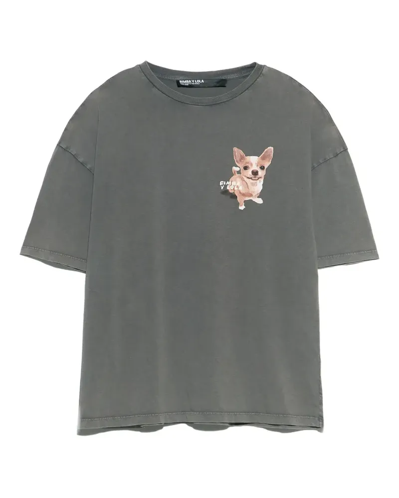 BIMBA Y LOLA Ausgeblichenes Chihuahua T-Shirt mit Logo - Grau Grau