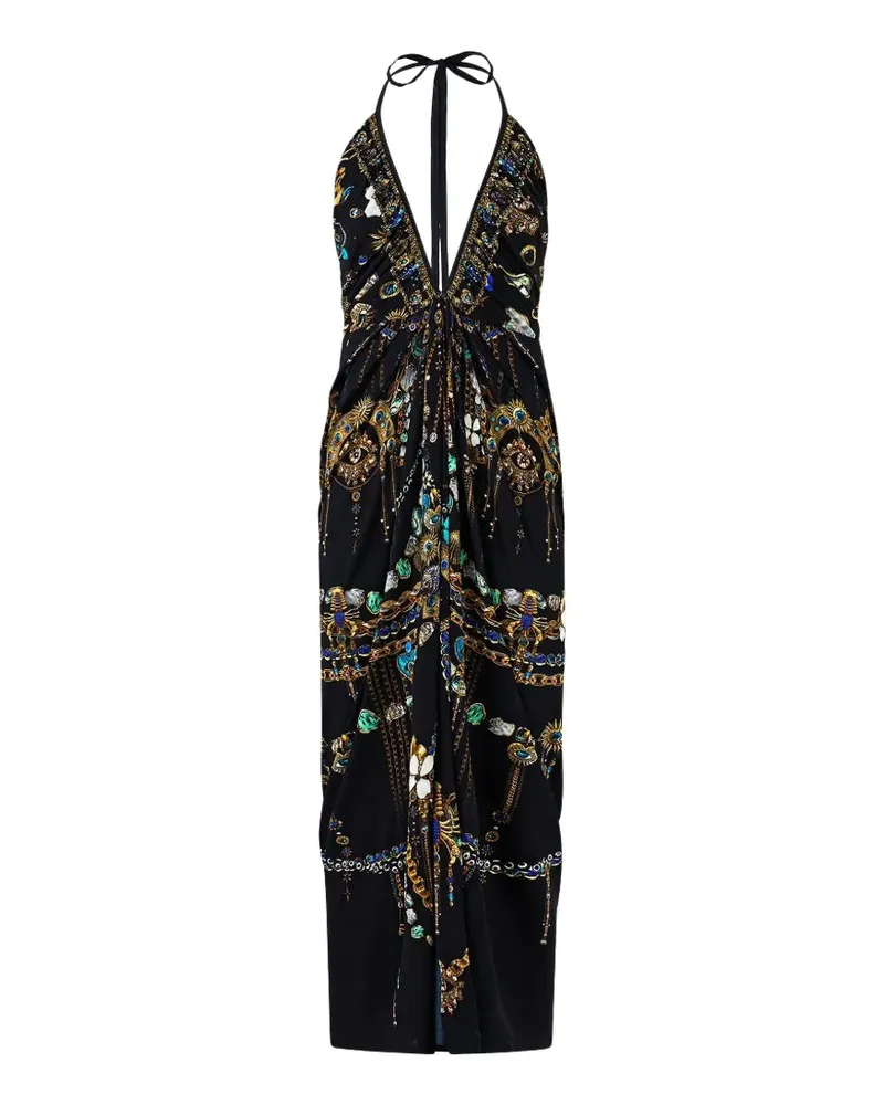 Camilla gathered V-neck dress - Schwarz Schwarz