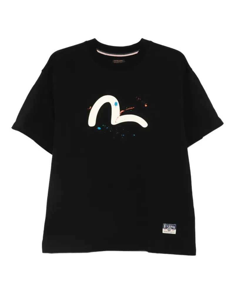 Evisu Seagull-print paint-splatter T-shirt - Schwarz Schwarz