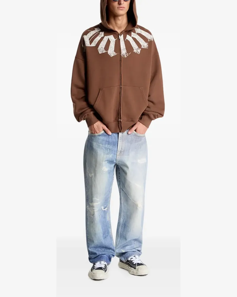 Palm Angels logo-print zip-up hoodie - Braun Braun