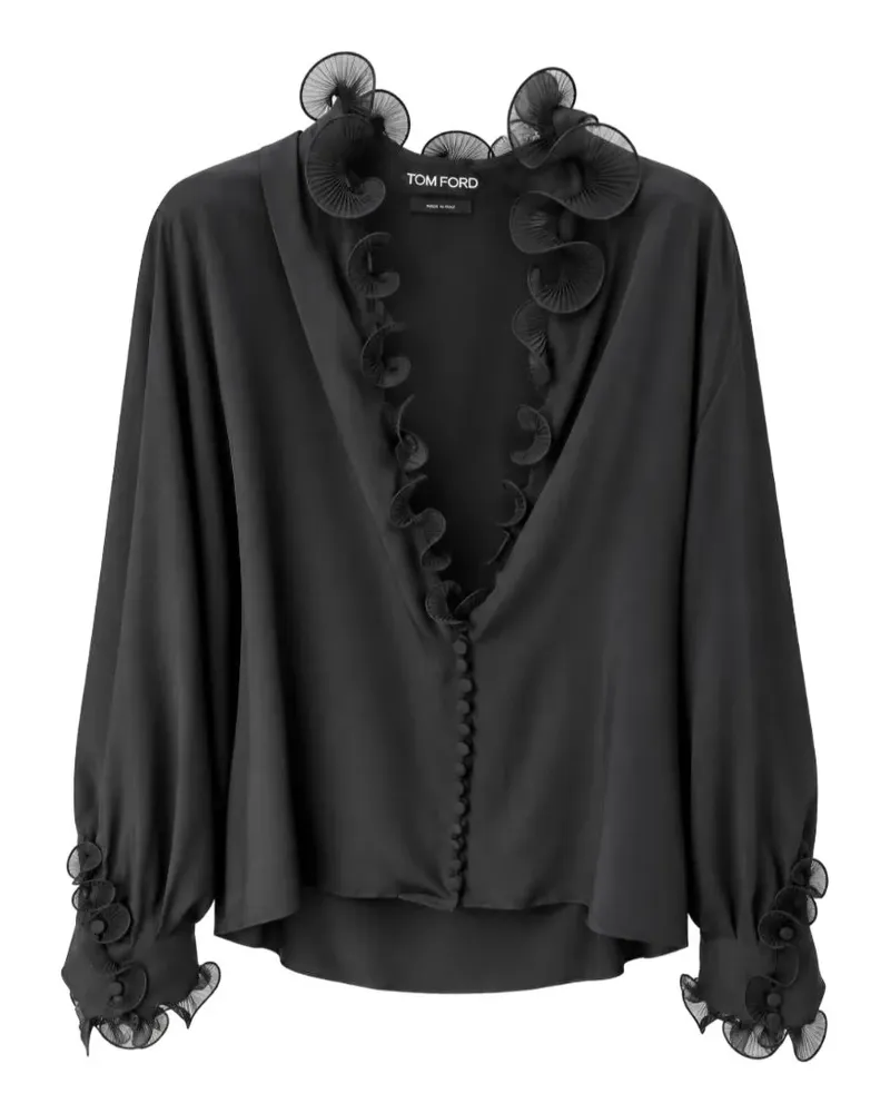 Tom Ford Seidenbluse mit Rüschen - Schwarz Schwarz