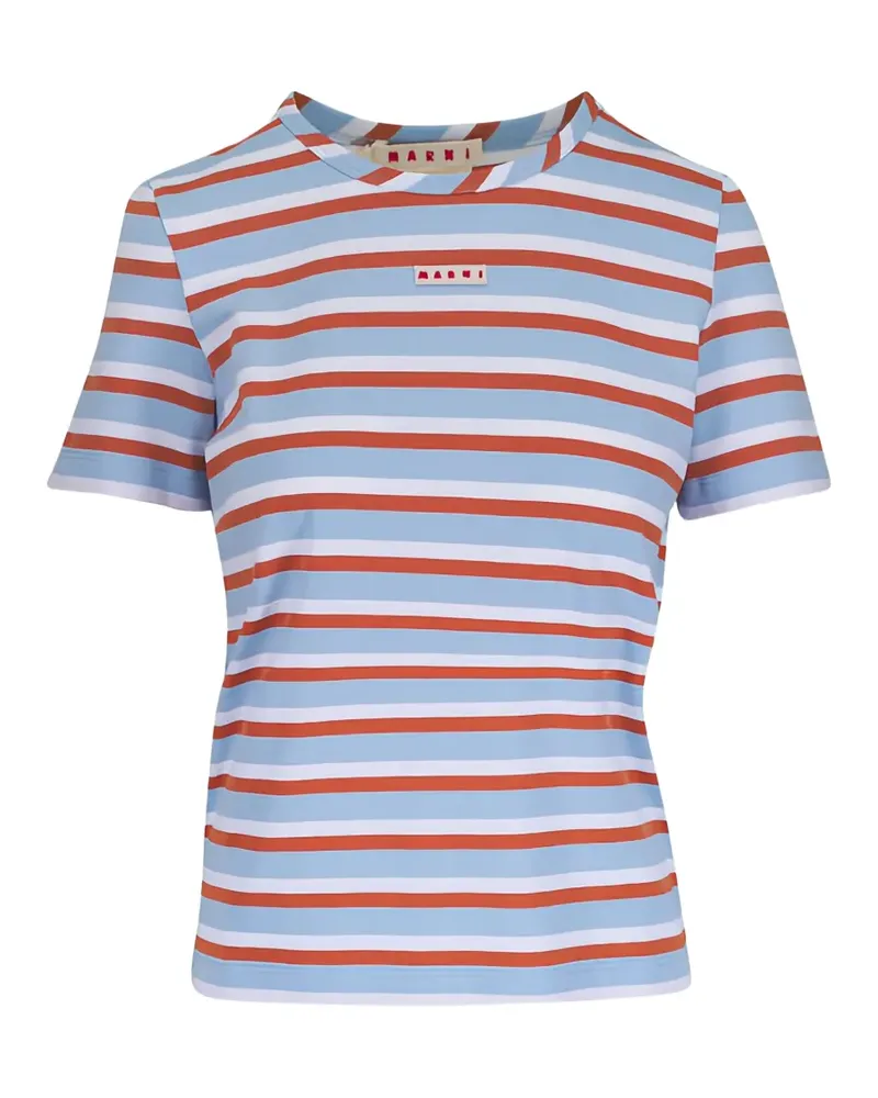 Marni striped logo-patch T-shirt - Blau Blau