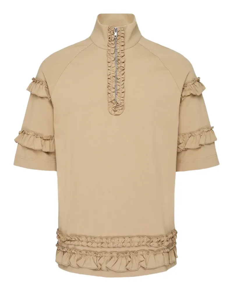 Simone Rocha ruffled half-zip T-shirt - Nude Nude