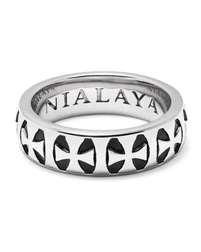 Nialaya Flacher Ring mit Kreuzgravur - Silber Silber