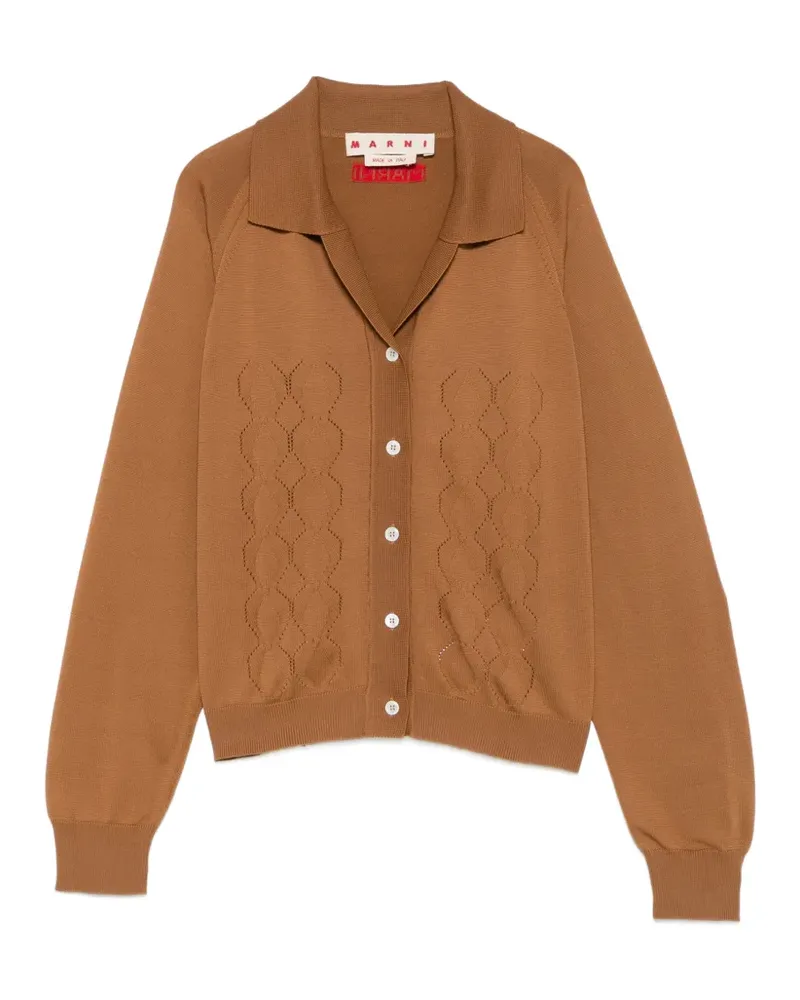 Marni logo-embroidered pointelle-knit cardigan - Braun Braun