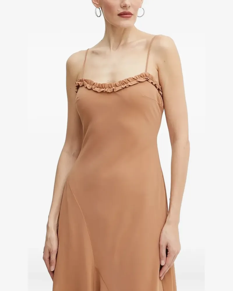 Bardot Asymmetrisches Kleid mit Rüschen - Braun Braun
