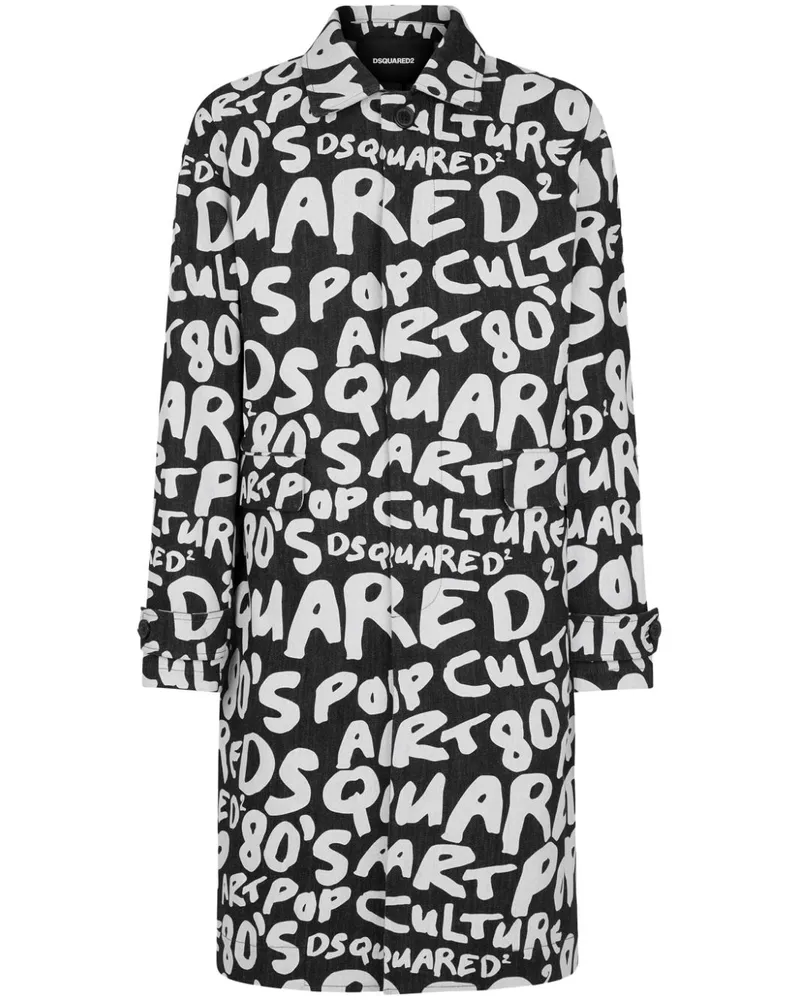 Dsquared2 Einreihiger Mantel mit Logo-Print - Schwarz Schwarz