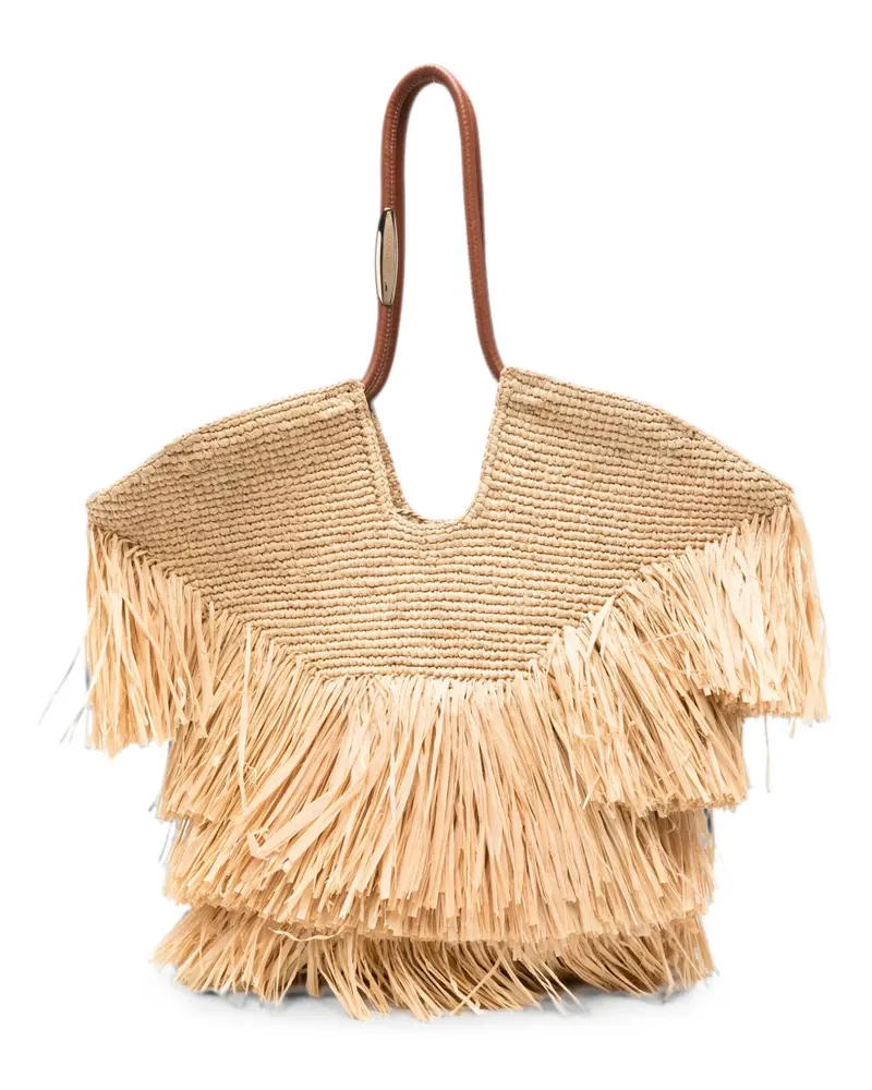 Zimmermann medium Goldentime fringed tote bag - Nude Nude