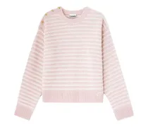 Gestreifter Strickpullover mit Knöpfen - Gelb