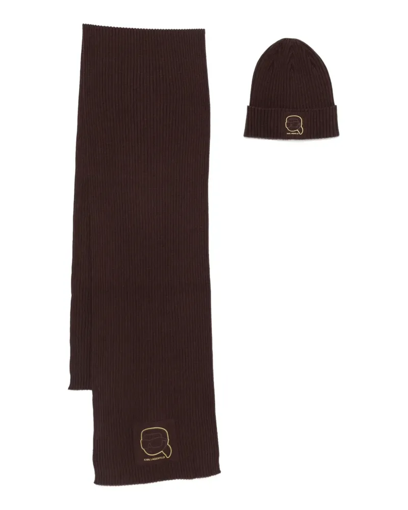 Karl Lagerfeld Gerippter Beanie-Schal - Braun Braun
