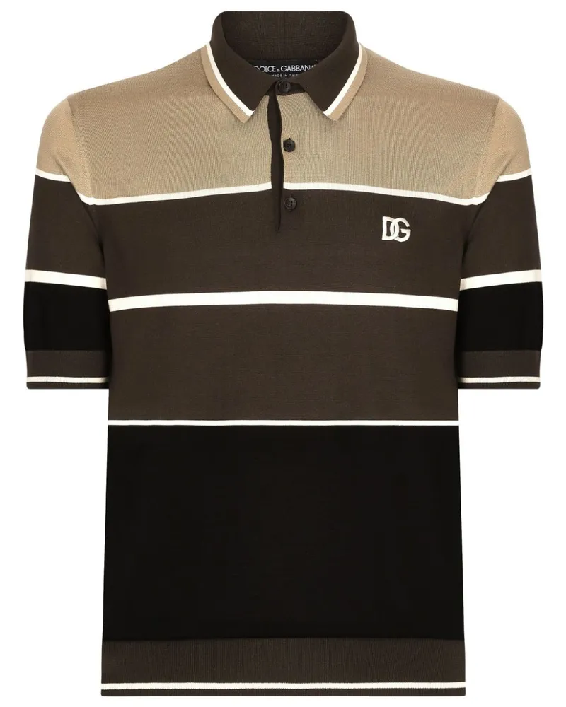 Dolce & Gabbana Gestreiftes Poloshirt aus Seide - Nude Nude