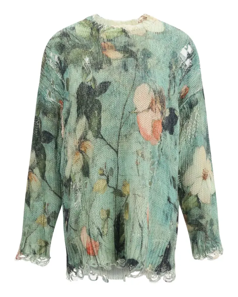 R13 Distressed-Pullover mit Blumen-Print - Grün Grün