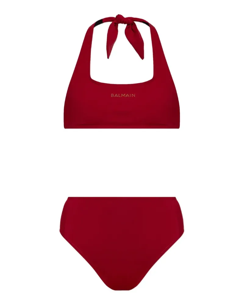 Balmain embellished-logo halterneck bikini - Rot Rot