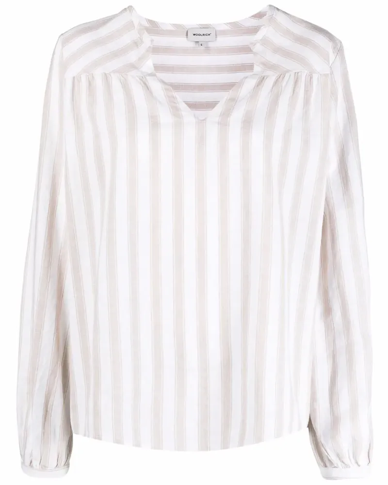 Woolrich Gestreifte Bluse mit V-Ausschnitt - Nude Nude