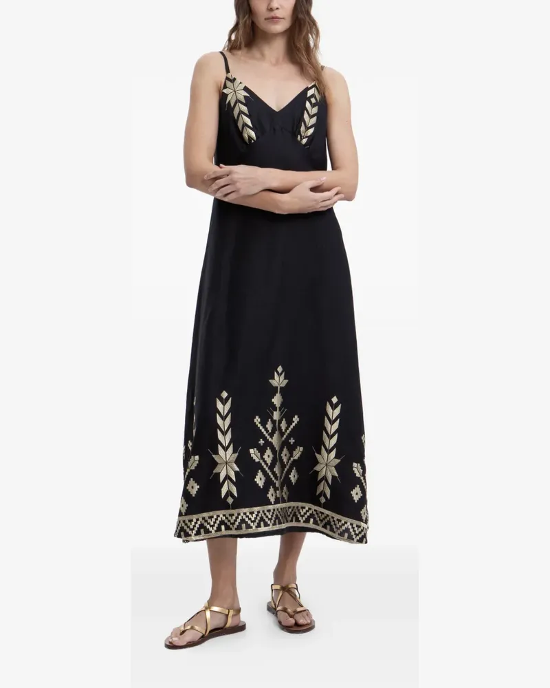 Greek Archaic Kori embroidered sleeveless midi dress - Schwarz Schwarz