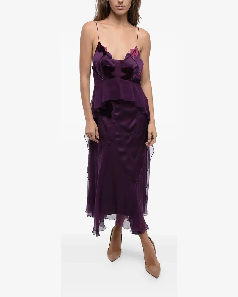 Alberta Ferretti Gerüschtes Kleid mit Samtapplikation - Violett Violett