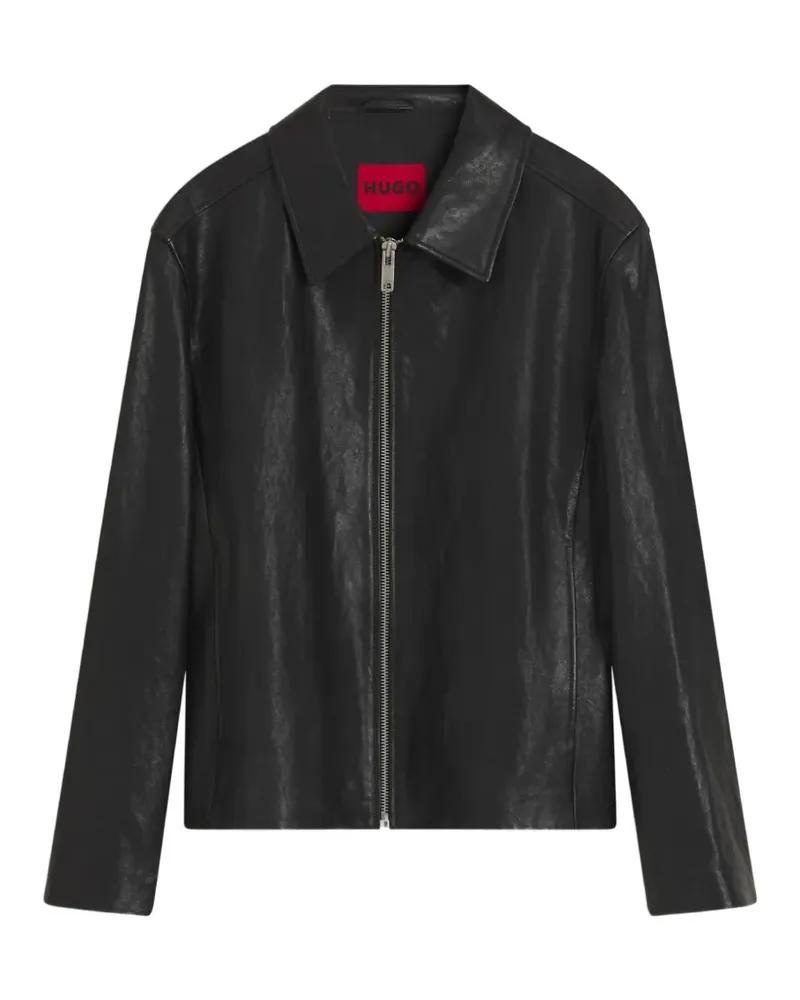 HUGO BOSS Klassische Lederjacke - Schwarz Schwarz