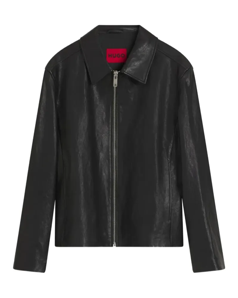 HUGO BOSS Klassische Lederjacke - Schwarz Schwarz