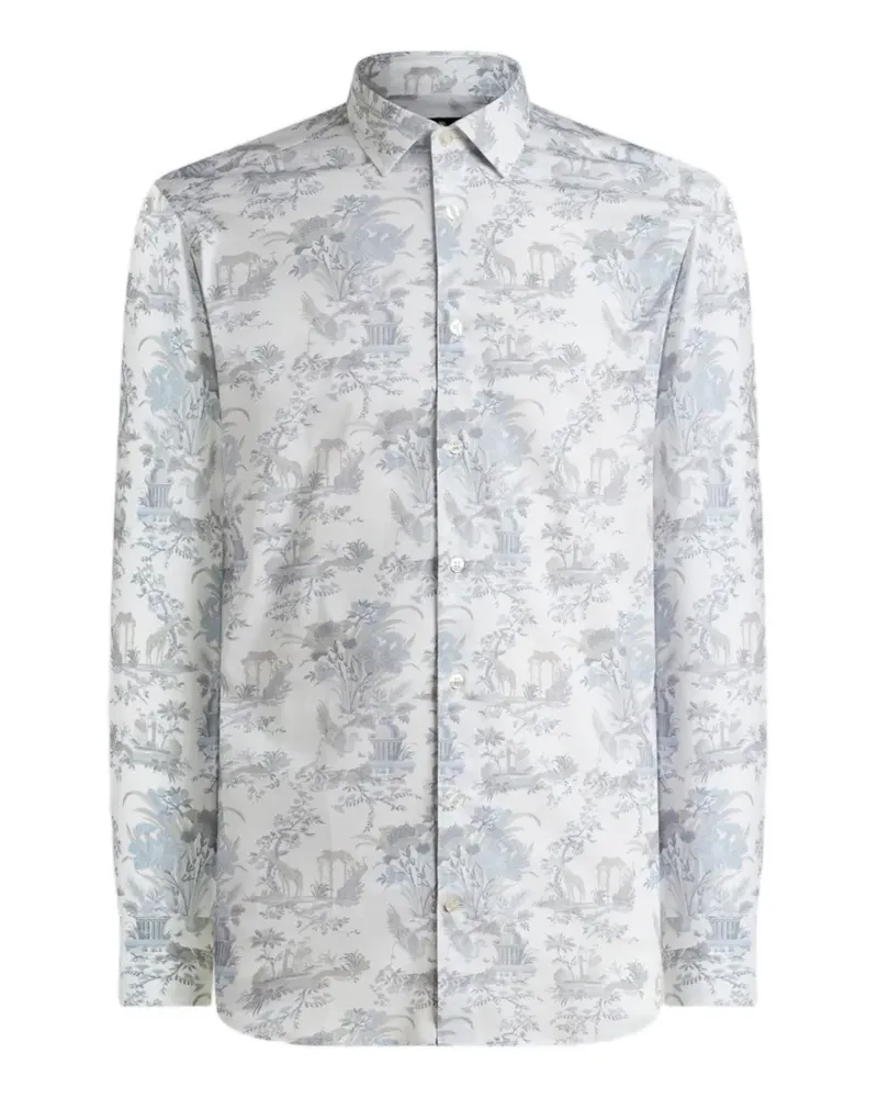 Etro Klassisches Hemd aus Stretch-Baumwolle mit floralem Tiermotiv - Weiß Weiß