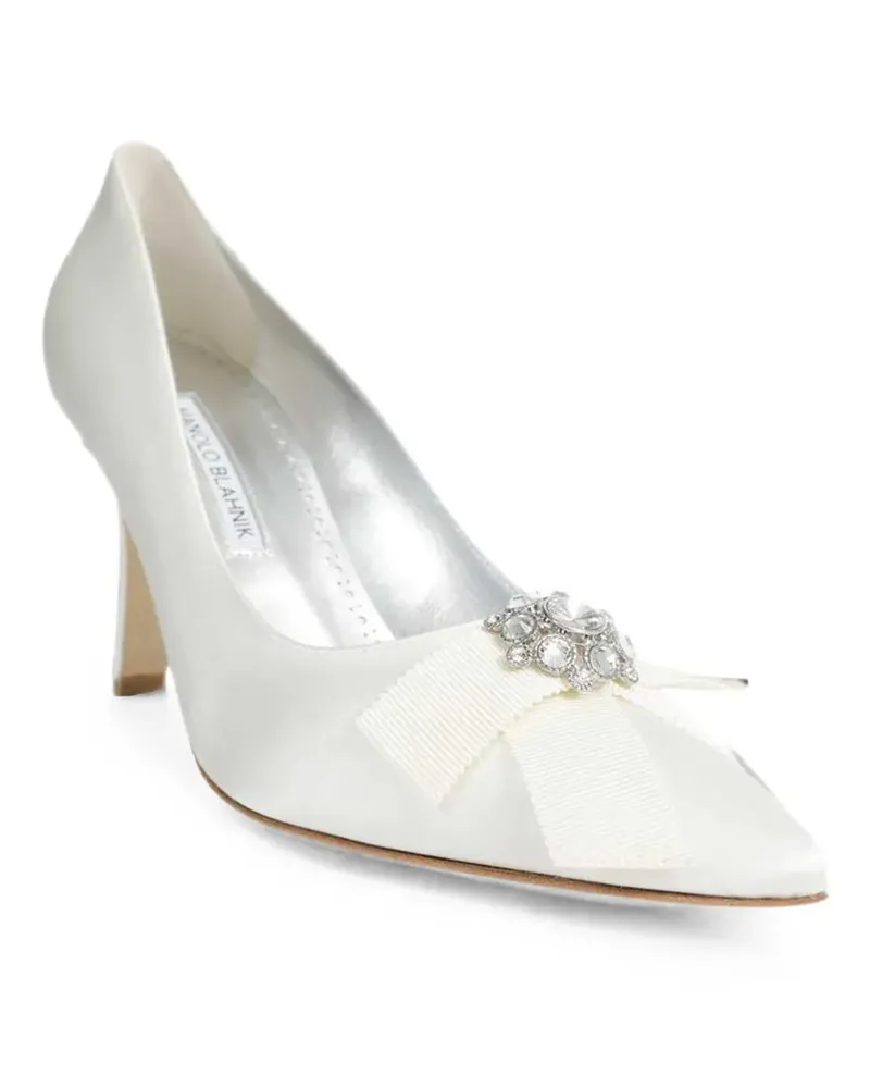 Manolo Blahnik Pumps mit Kristallen 125mm - Weiß Weiß