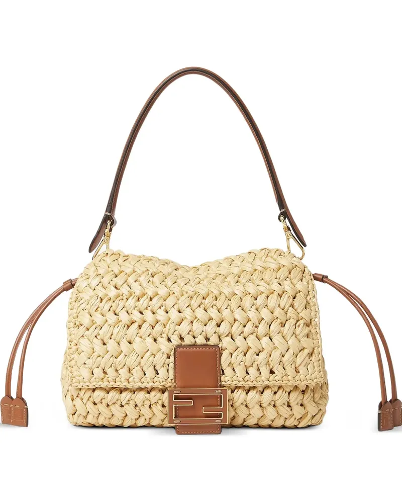 Fendi Mama Baguette Schultertasche aus gewebtem Bast - Nude Nude