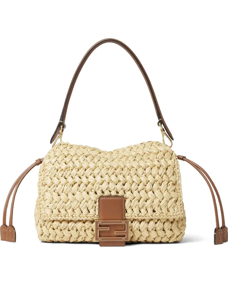 Fendi Mama Baguette woven-raffia shoulder bag - Nude Nude