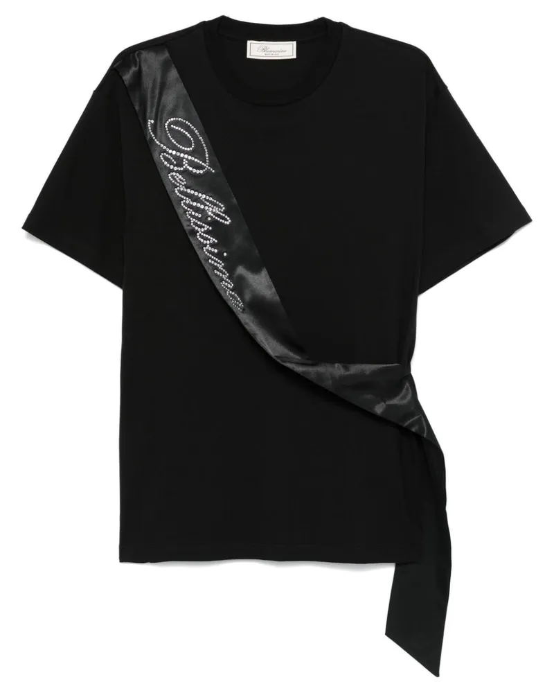 Blumarine T-Shirt mit Strass-Logo - Schwarz Schwarz