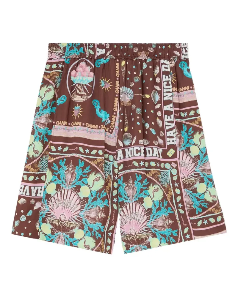 Ganni graphic-print shorts - Braun Braun