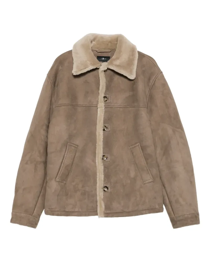 7 for all mankind shearling-collar suede coat - Braun Braun