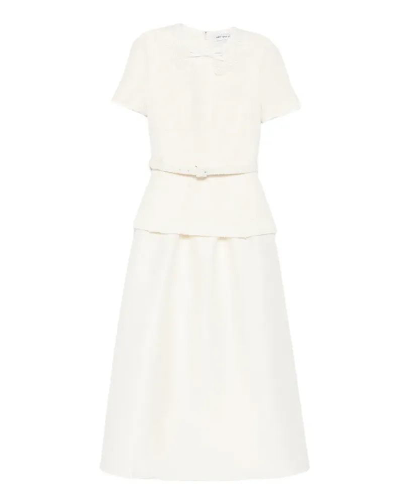 Self-Portrait bouclé-knit belted midi dress - Nude Nude