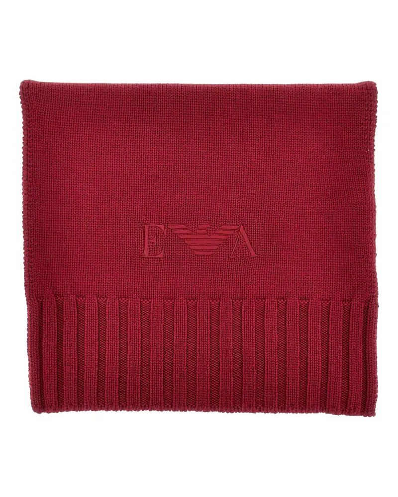 Emporio Armani logo-embroidered ribbed-knit scarf - Rot Rot