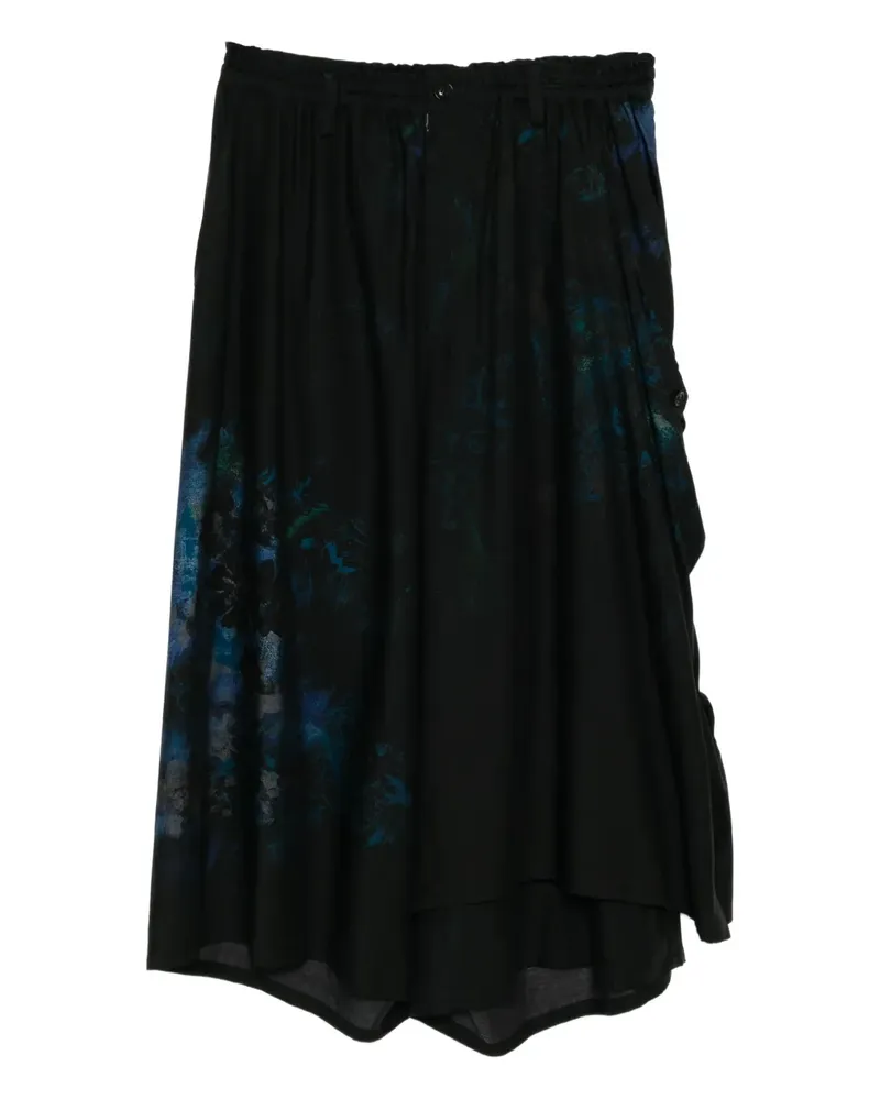 Yohji Yamamoto Hose mit Blumen-Print - Schwarz Schwarz