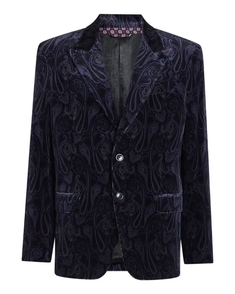 Etro Einreihige Jacke aus Baumwollsamt mit Paisley-Print - Blau Blau