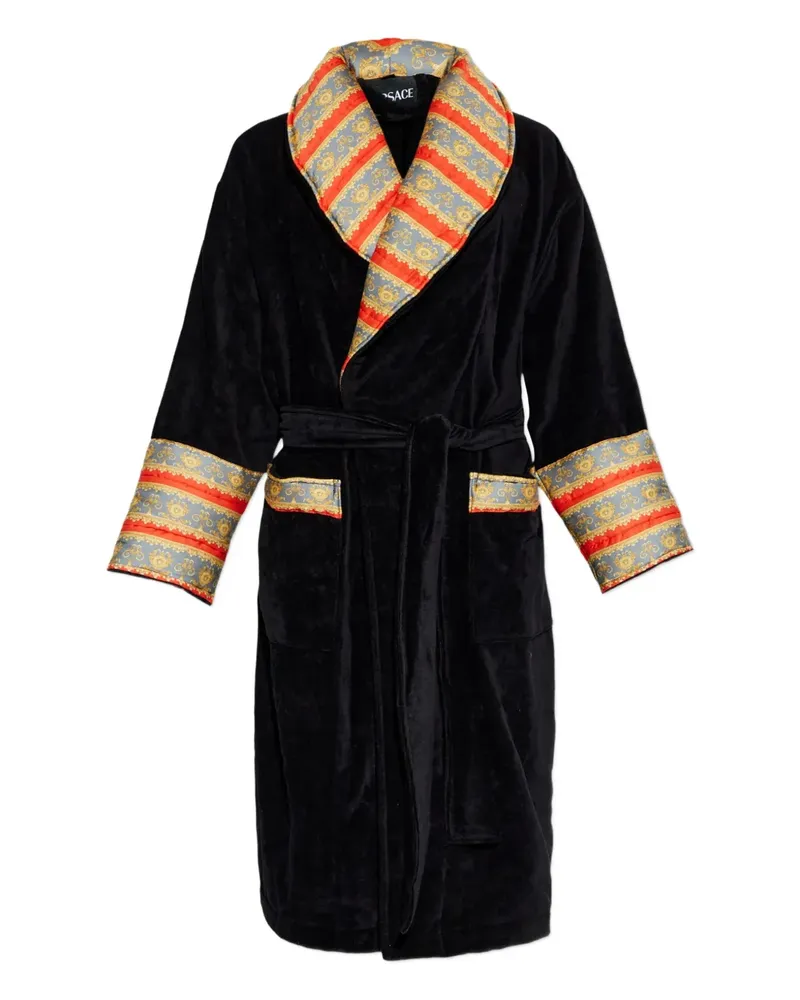 Versace Gestreifter Bademantel - Schwarz Schwarz