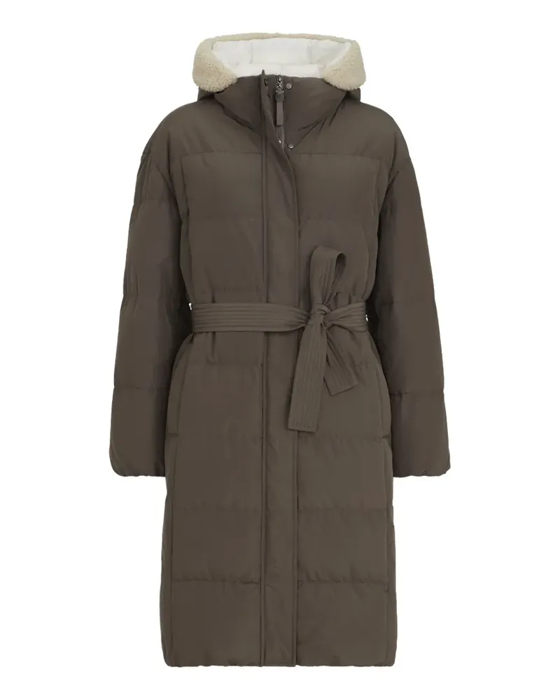 Brunello Cucinelli techno cotton taffeta down coat with shearling inserts and shiny zipper pull - Braun Braun