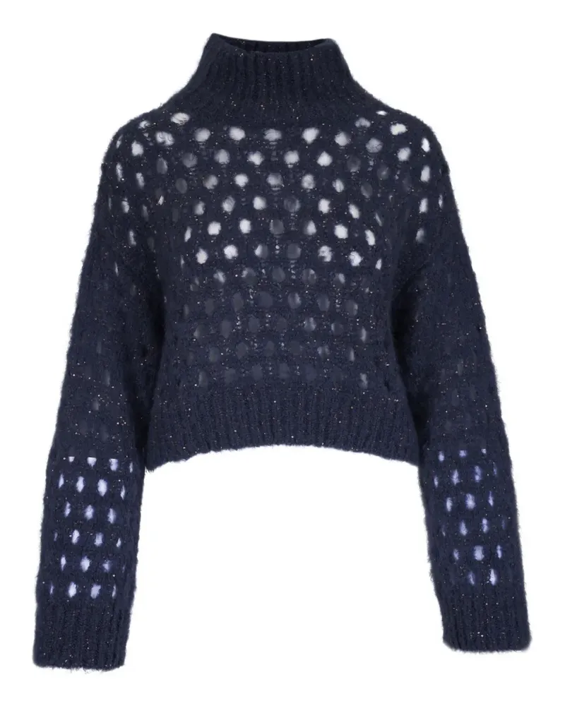 Brunello Cucinelli Lochstrick-Pullover mit Stehkragen - Blau Blau