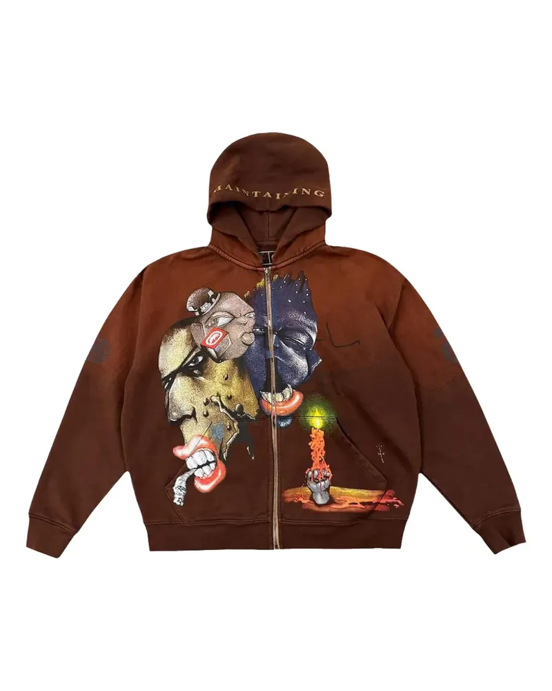 Travis Scott x Ecko Maintaining graphic-print zip-up hoodie - Braun Braun