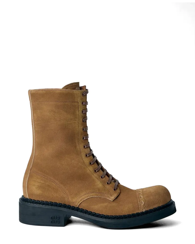 Miu Miu embossed sole lace-up boots - Braun Braun