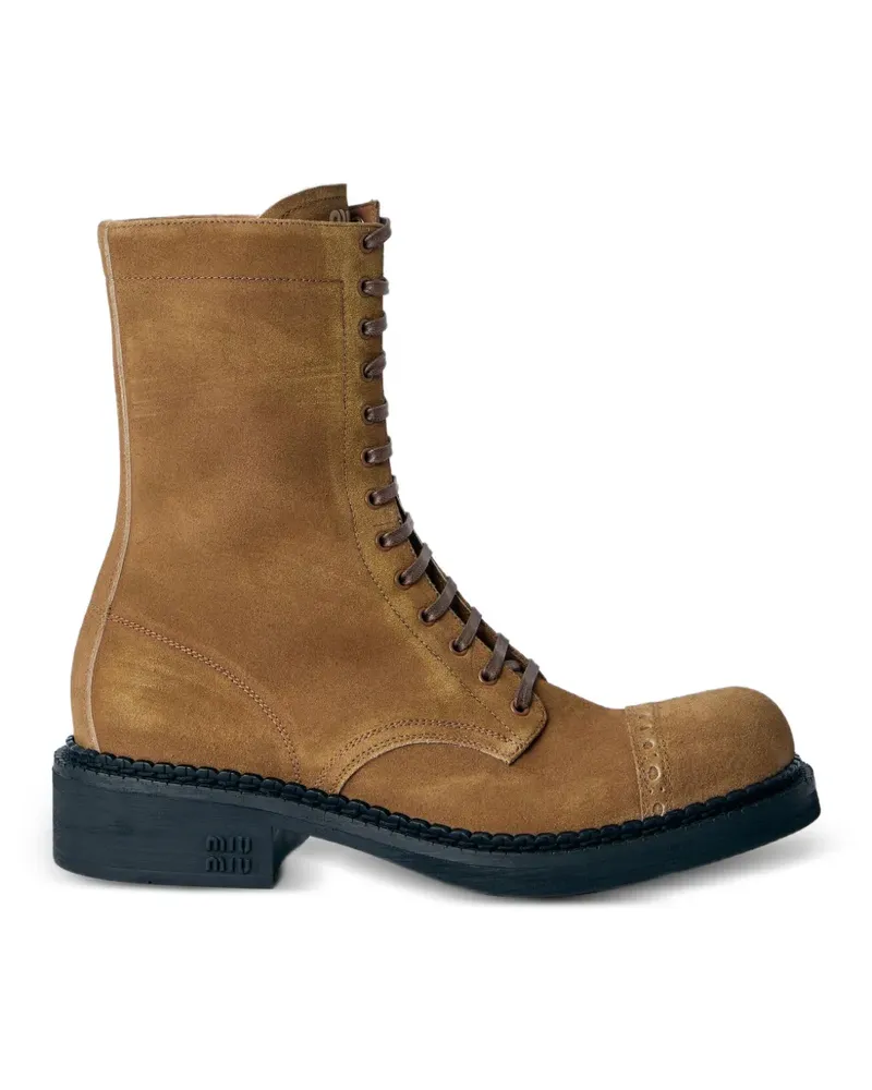 Miu Miu embossed sole lace-up boots - Braun Braun