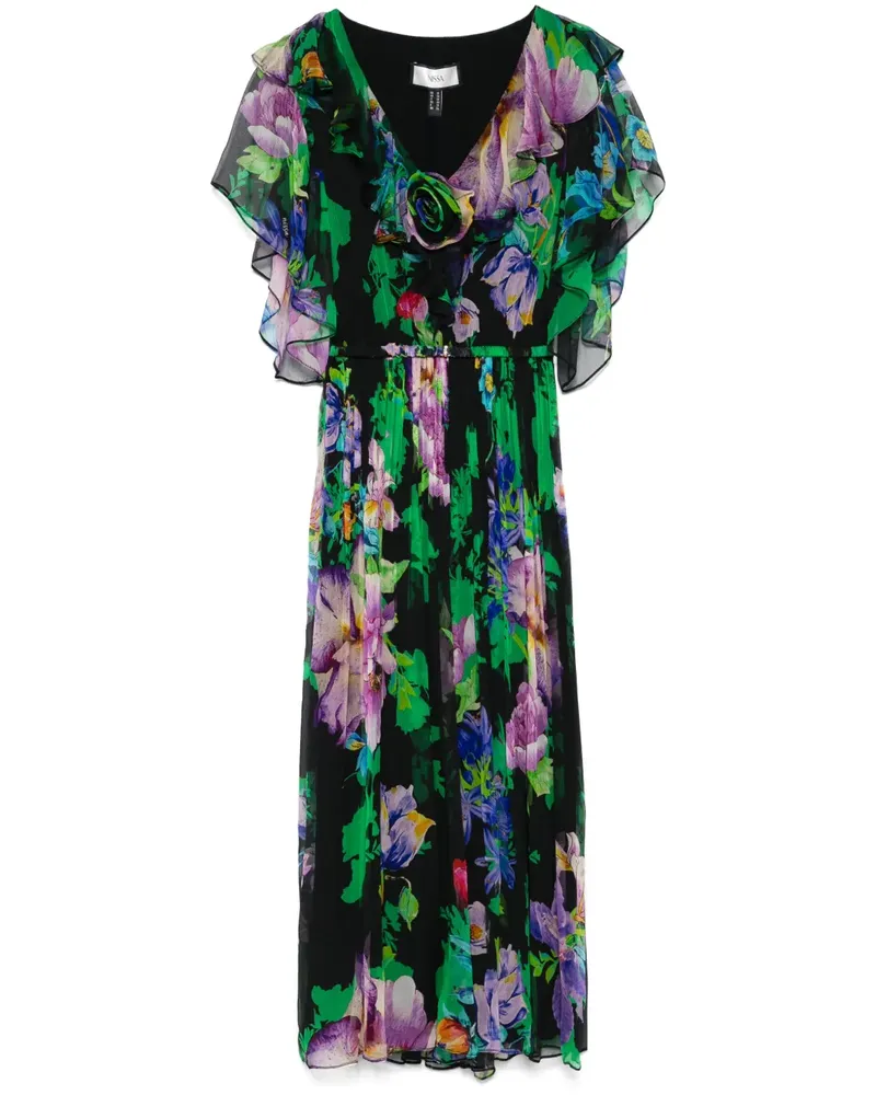 NISSA Midikleid aus Seide mit Blumen-Print - Schwarz Schwarz